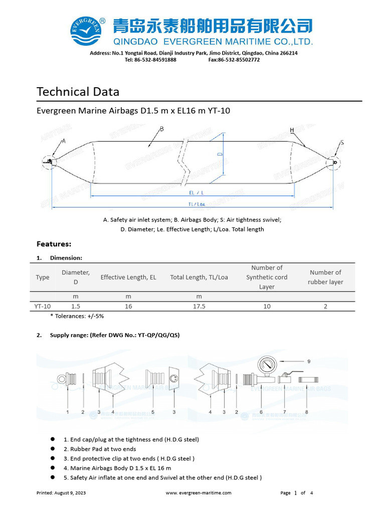 Evergreen Marine Airbags Technical Data | PDF | Manufactured Goods ...