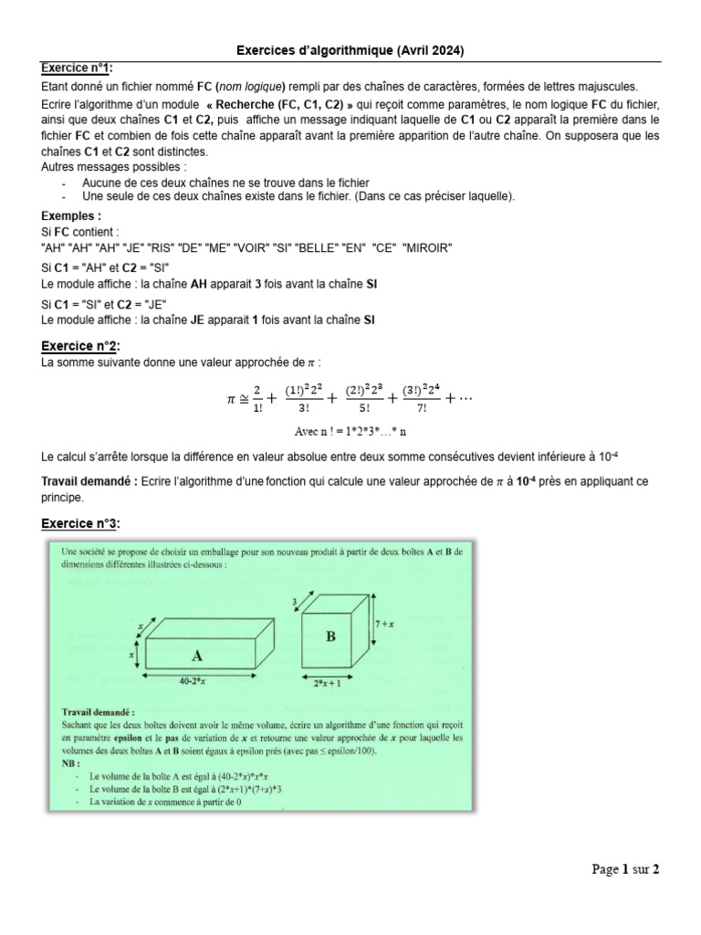 Exercices d'algorithmique avancée | PDF | Mathématiques appliqués ...