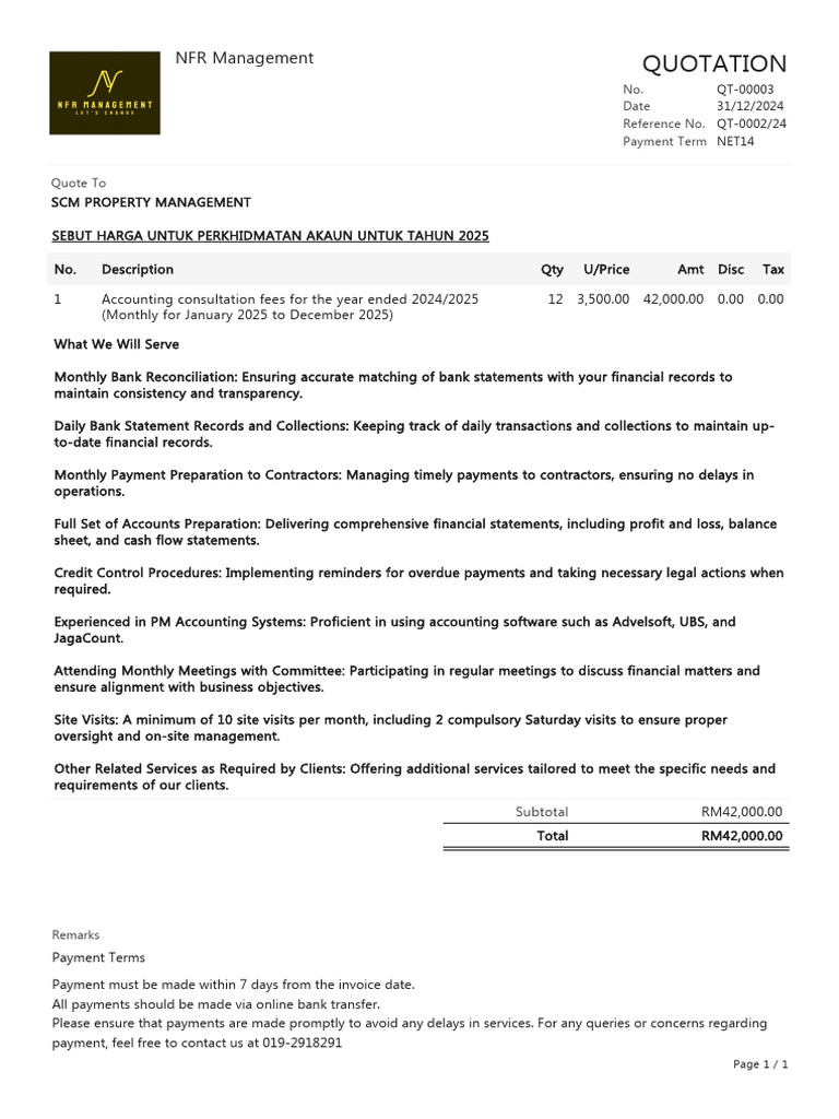 2025 Accounting Services Quotation | PDF | Payments | Money