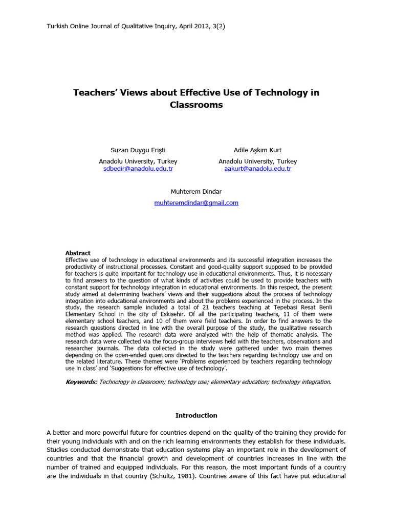 Teachers' Insights on Classroom Technology | PDF | Focus Group | Learning