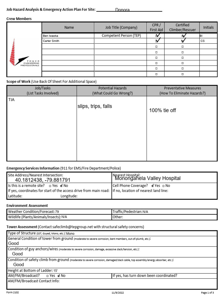 Job Hazard Analysis & Rescue Plan | PDF | Personal Protective Equipment ...