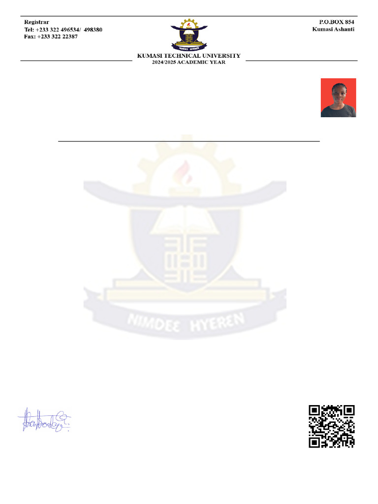 KSTU Admission Letter for Rebecca Agbeko | PDF