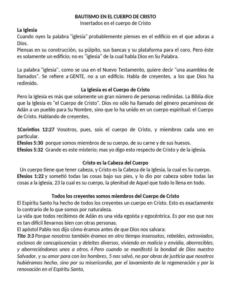 Bautismo en el Cuerpo de Cristo | PDF | Cristo (título) | Iglesia cristiana