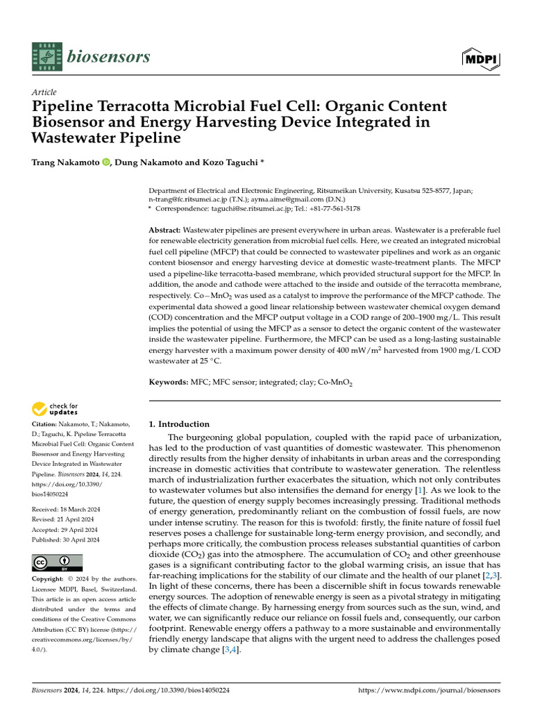 Integrated Microbial Fuel Cell for Wastewater | PDF | Applied And ...