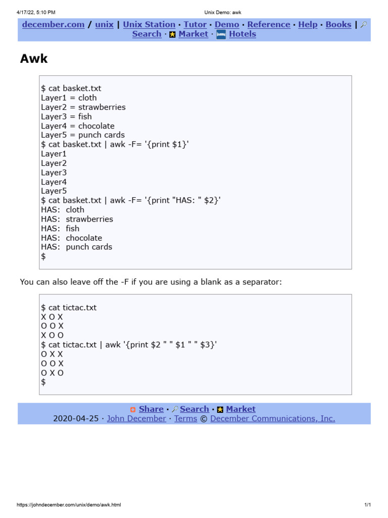 Unix Awk Command Examples Pdf