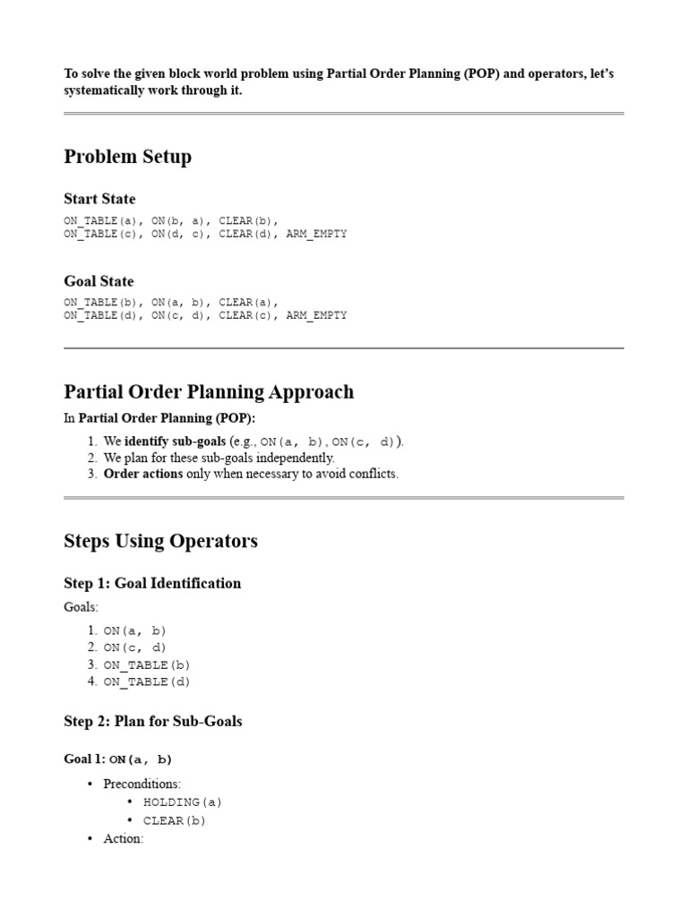 Efficient Block World POP Strategy | PDF