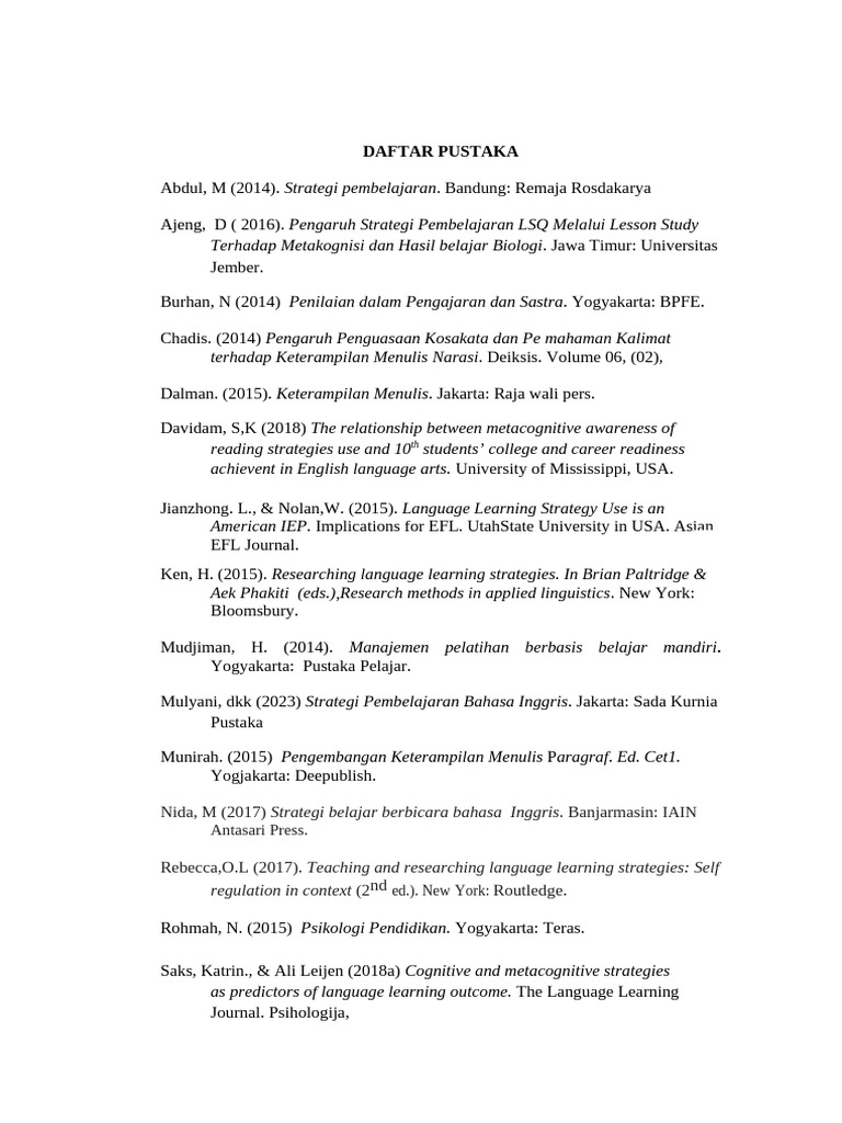 Daftar Pustaka Strategi Pembelajaran | PDF | Applied Psychology | Cognition