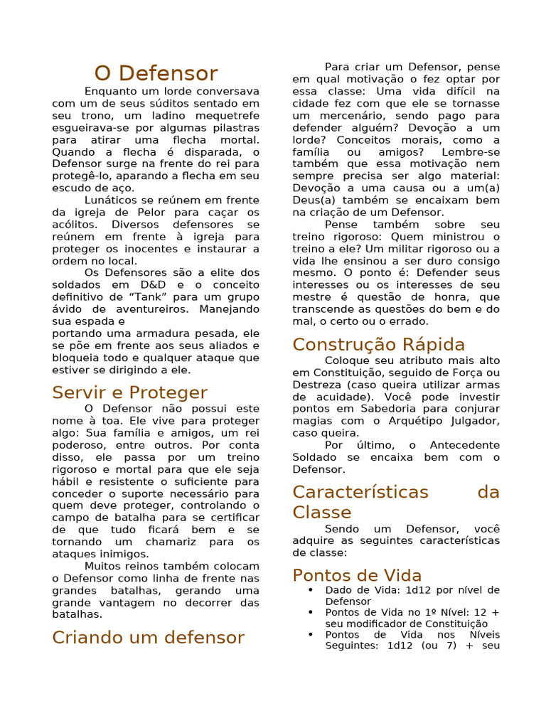 Defensor: Classe de Tank em D&D | PDF