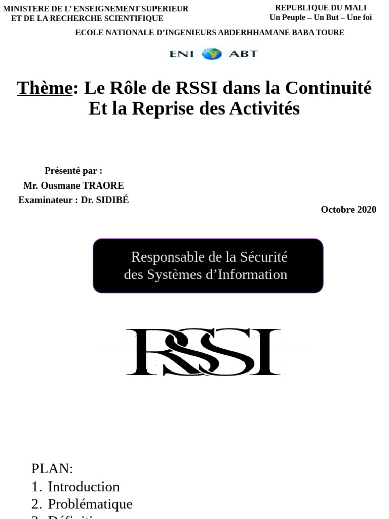Rôle du RSSI dans PCA et PRA | PDF | Sécurité des systèmes d ...