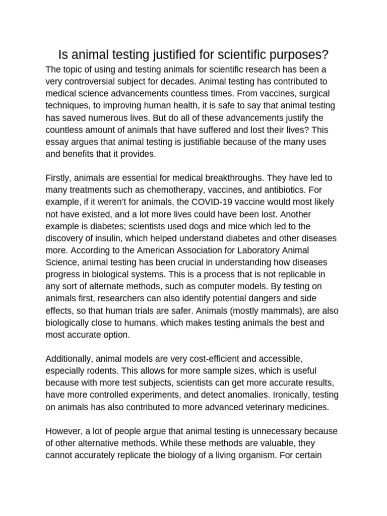 Animal Testing Justification | PDF | Animal Testing | Health Sciences