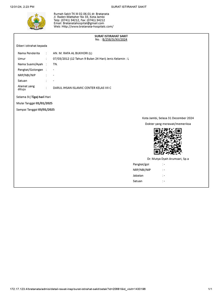 Surat Istirahat Sakit M. Rafa Al Bukhorі | PDF