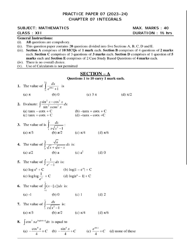Test For Integrals | PDF