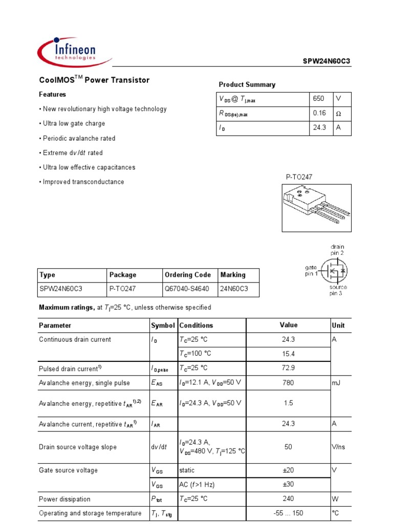 24N60C3 PWR Xistor | PDF | Capacitor | Field Effect Transistor