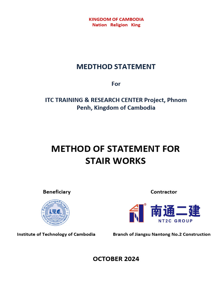 Method Statement for Stair Works | PDF | Concrete | Stairs