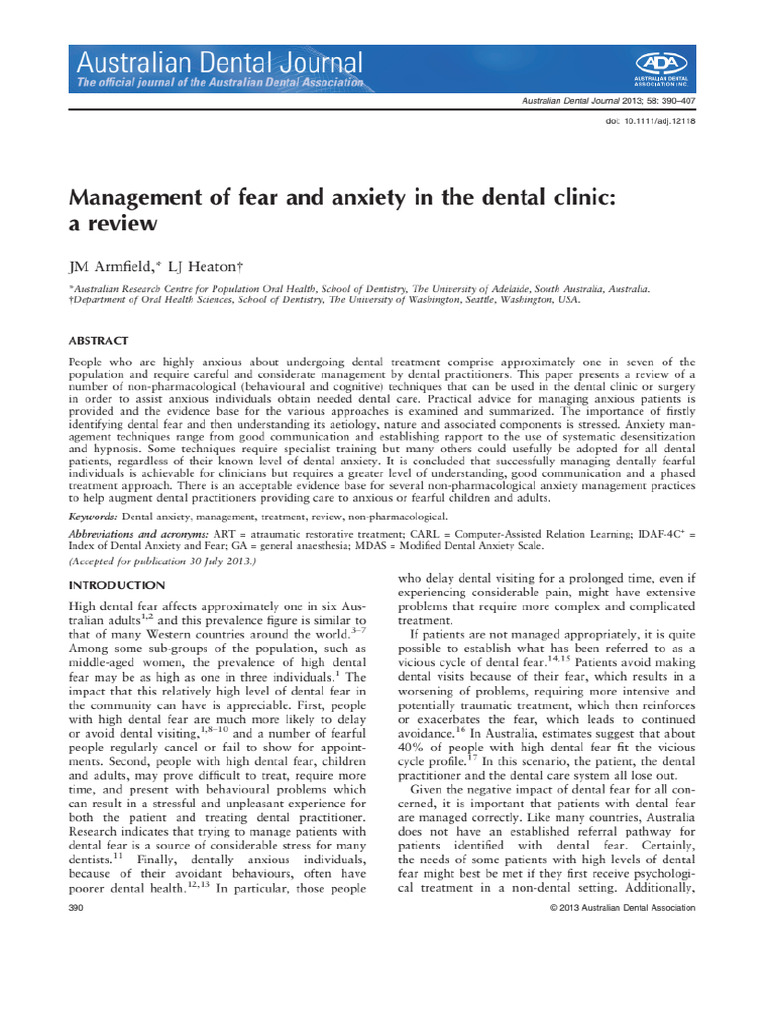 Management of Fear and Anxiety | PDF