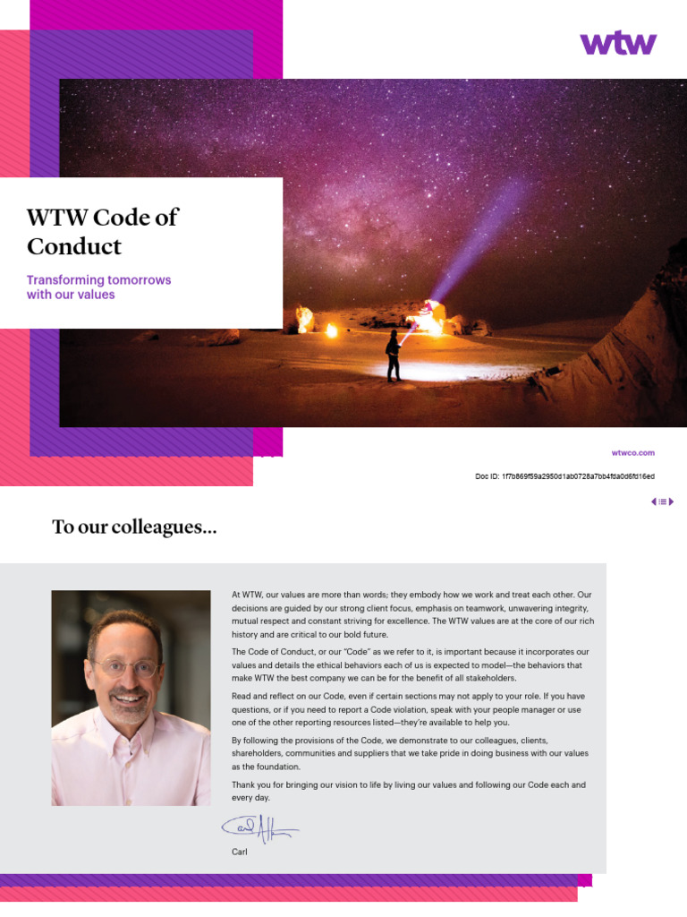 WTW Code of Conduct Overview | PDF | Conflict Of Interest | Harassment