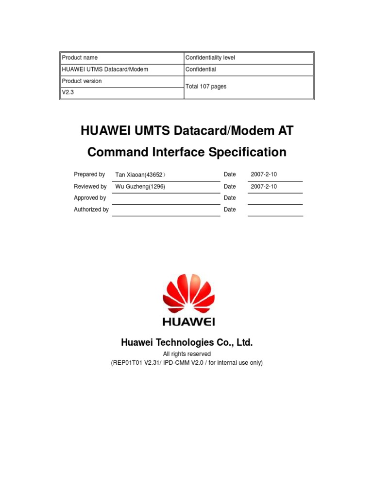 HUAWEI UMTS Datacard Modem at Command Interface Specification V2