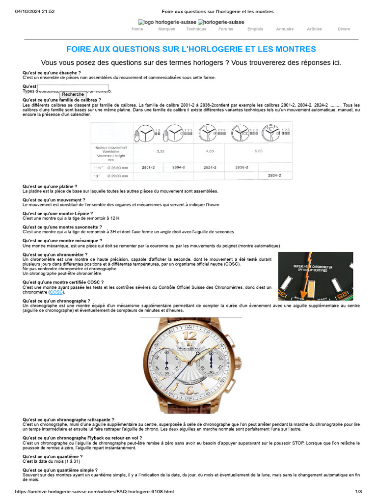 FAQ sur l'Horlogerie et Montres | PDF | Montre (horlogerie) | Horloge