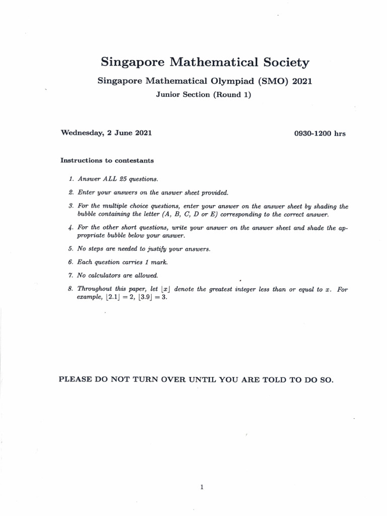 SMO Junior 2021 Contest Instructions | PDF | Triangle | Circle