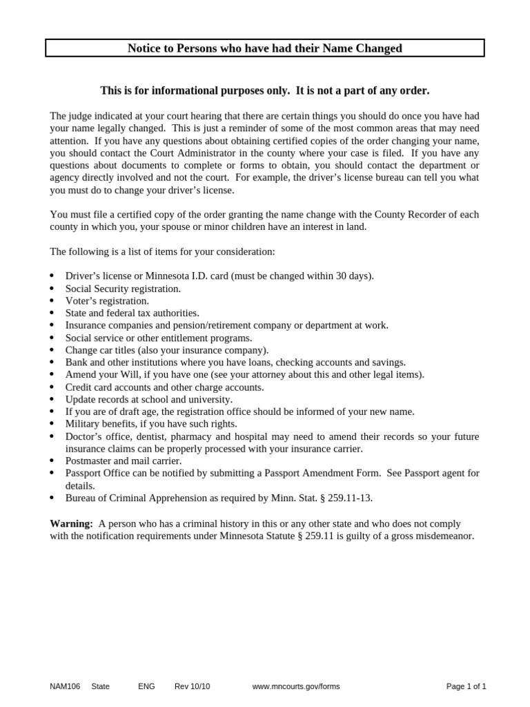 Name Change Notification Guidelines | PDF | Identity Document | Justice