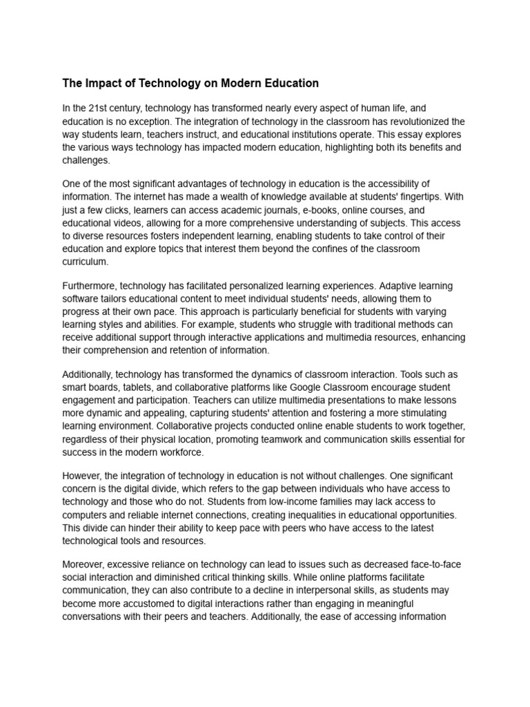 The Impact of Technology On Modern Education | PDF | Learning | Multimedia