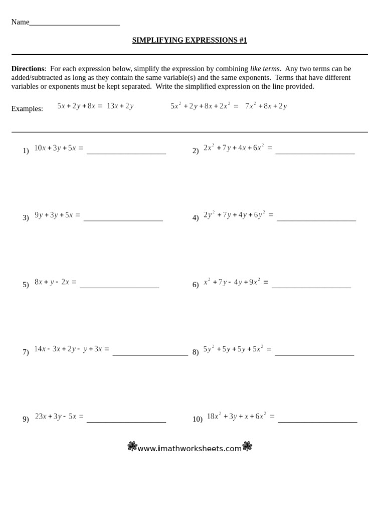 Simplifying Expressions 1 | PDF