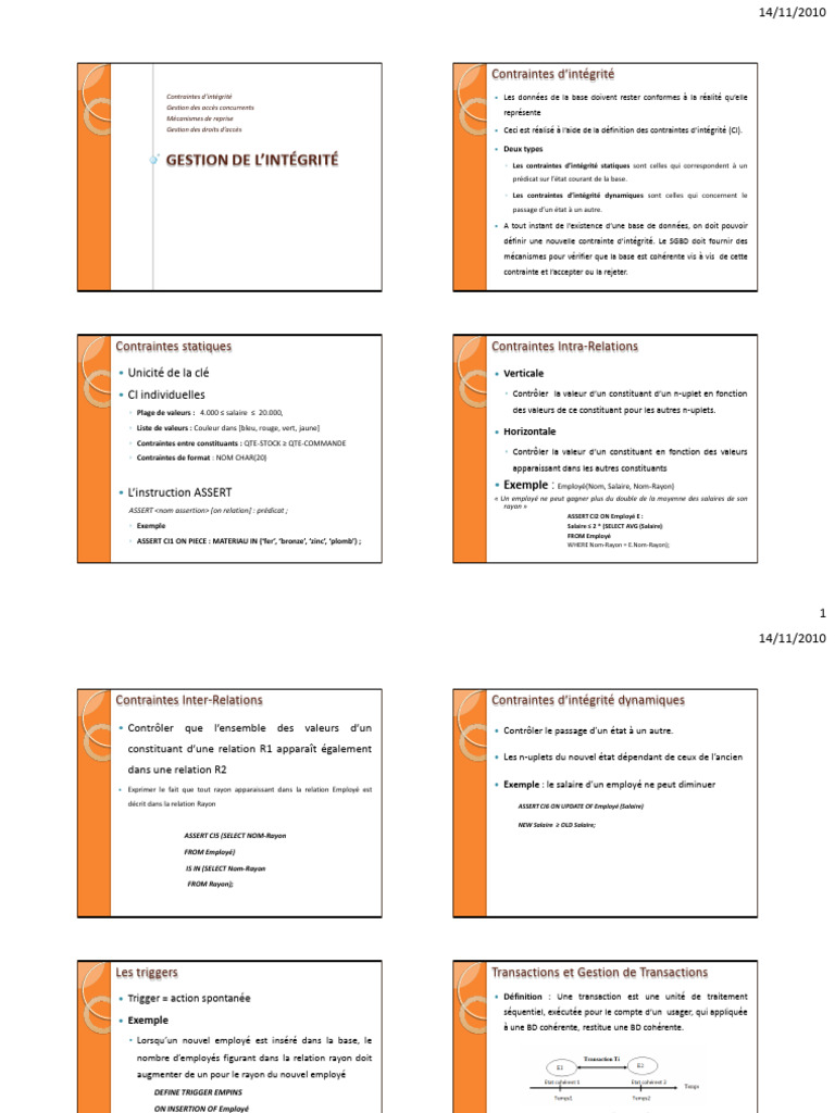 Gestion des contraintes d'intégrité en BD | PDF | Concurrence ...