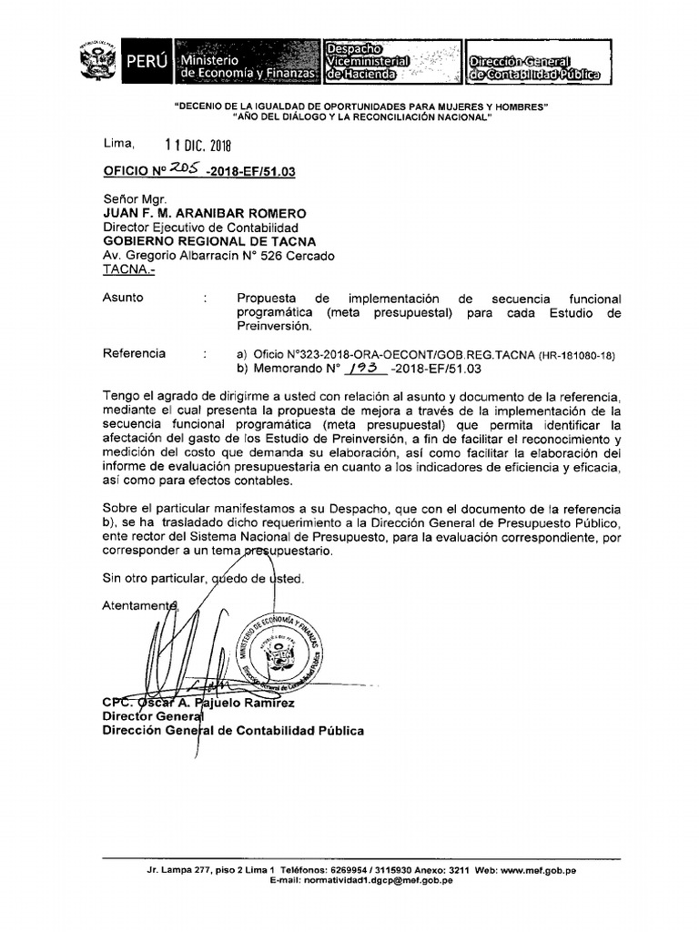 Of 205 18 gob reg tacna dgcp propuesta de mejora contable estudios de