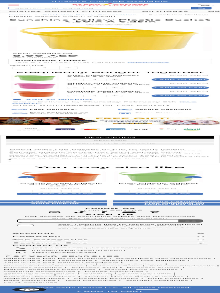 Shop Now Sunshine Yellow Plastic Bucket 4.50in X 6.25in - Party Centre ...