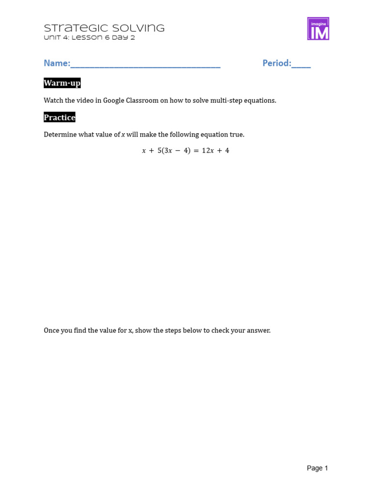 Multi-Step Equation Practice Worksheet | PDF