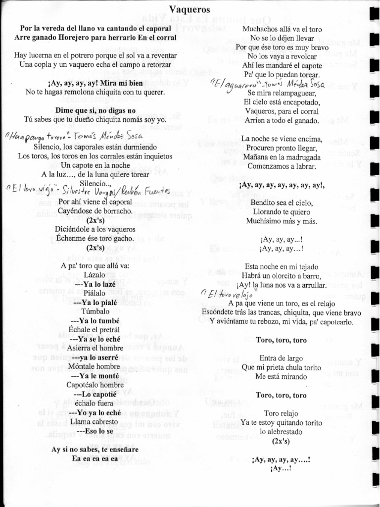 Vaqueros Vargas Letra Voz | PDF