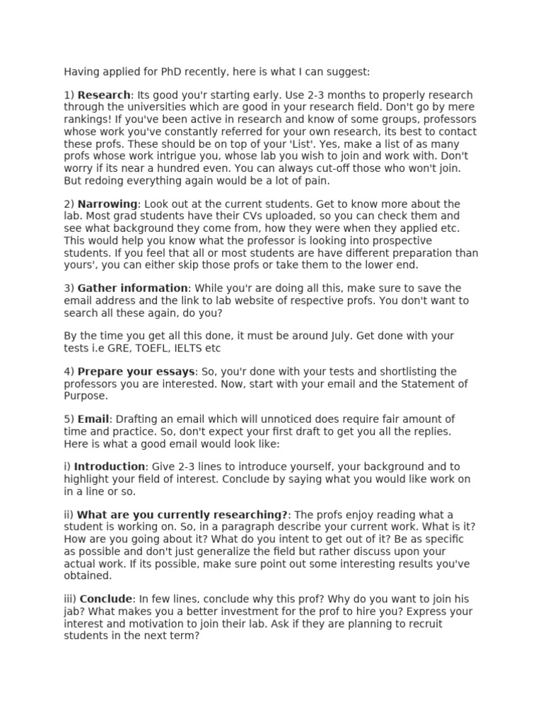 PhD Application Tips and Email Guide | PDF