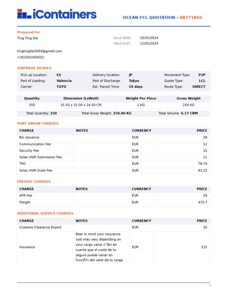 FCL Ocean Freight Quote Summary | PDF | Cargo | Transport