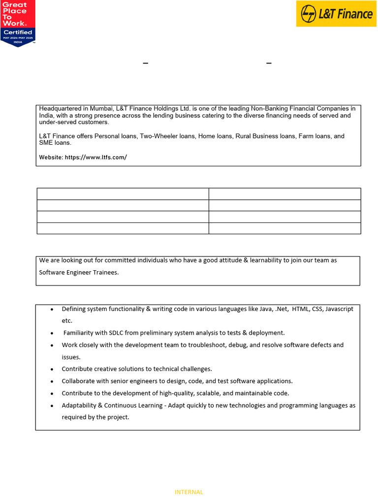 Graduate Engineer Trainee Role | PDF