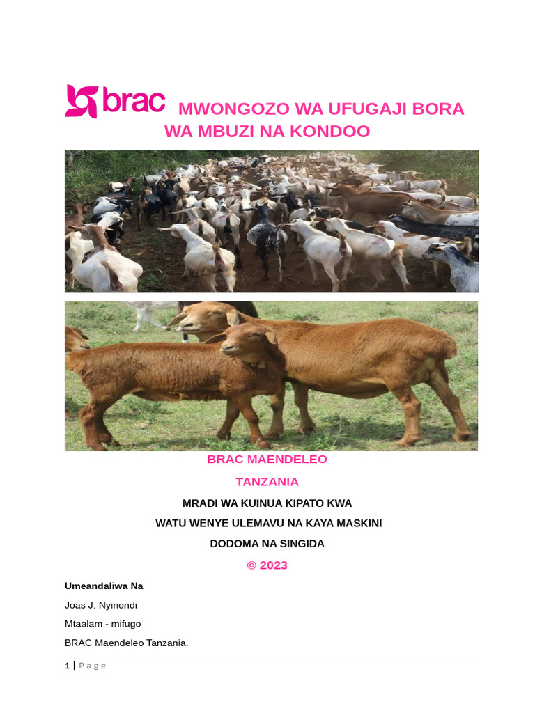 Mwongozo Wa Ufugaji Bora Wa Mbuzi Na Kondoo | PDF