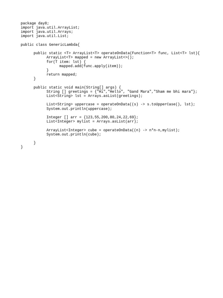 Java Generic Lambda Example Code | PDF