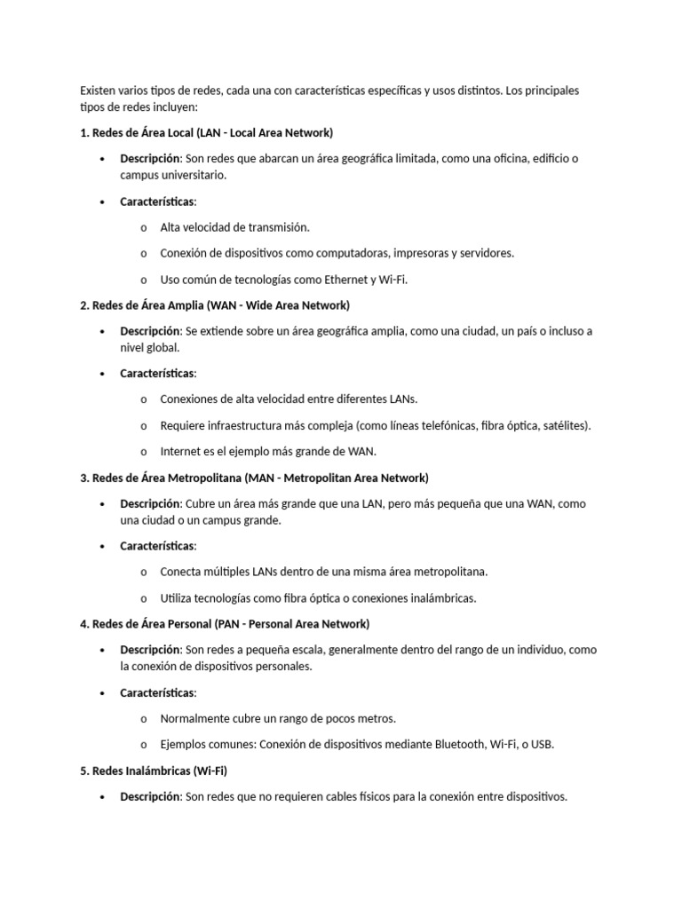 Tipos de Redes: Características y Usos | PDF | Red de computadoras ...