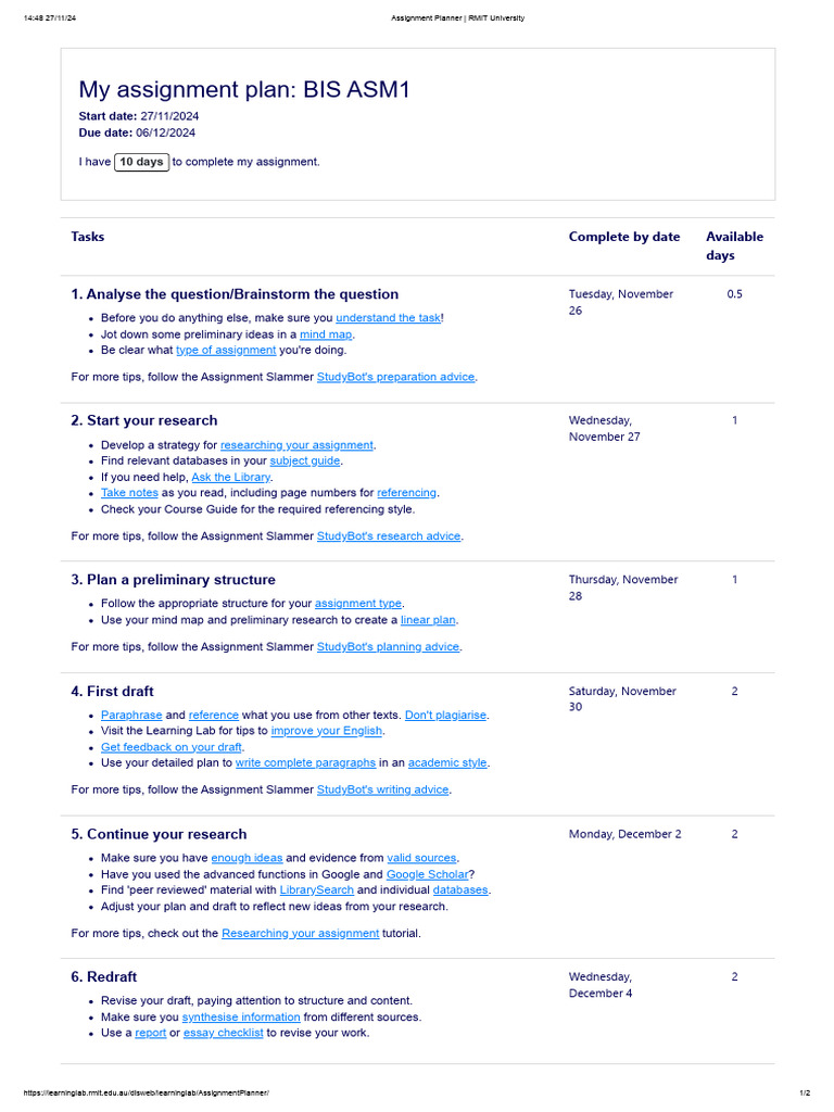 Assignment Planner - RMIT University | PDF | Human Communication