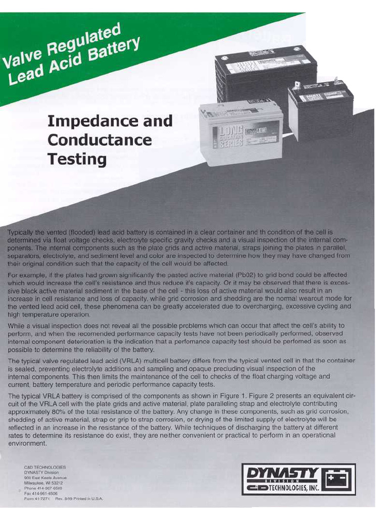 VRLA Battery Impedance Testing Guide | PDF | Electrical Impedance ...