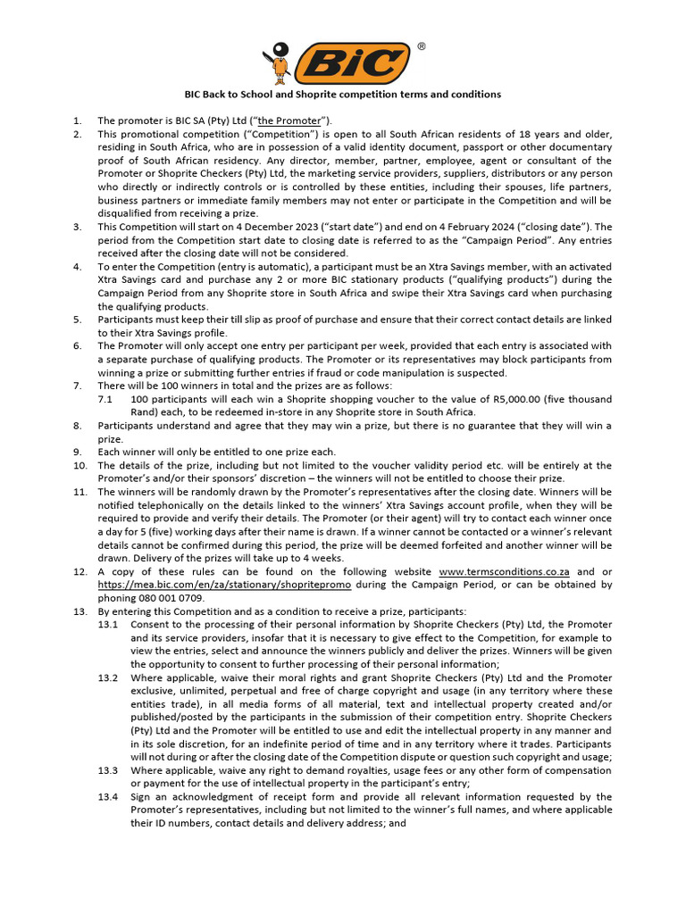 BIC and Shoprite Competition 2023-2024 | PDF | Intellectual Property ...
