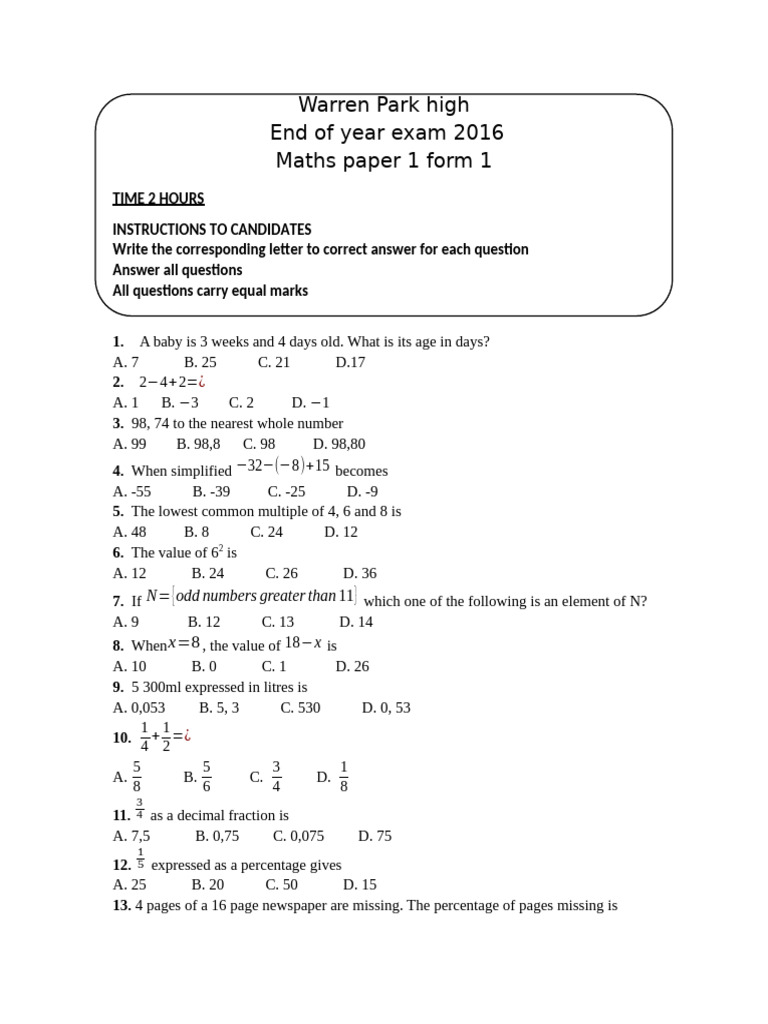 form_1_p1_end_of_yr_2016 | PDF | Triangle | Mathematics