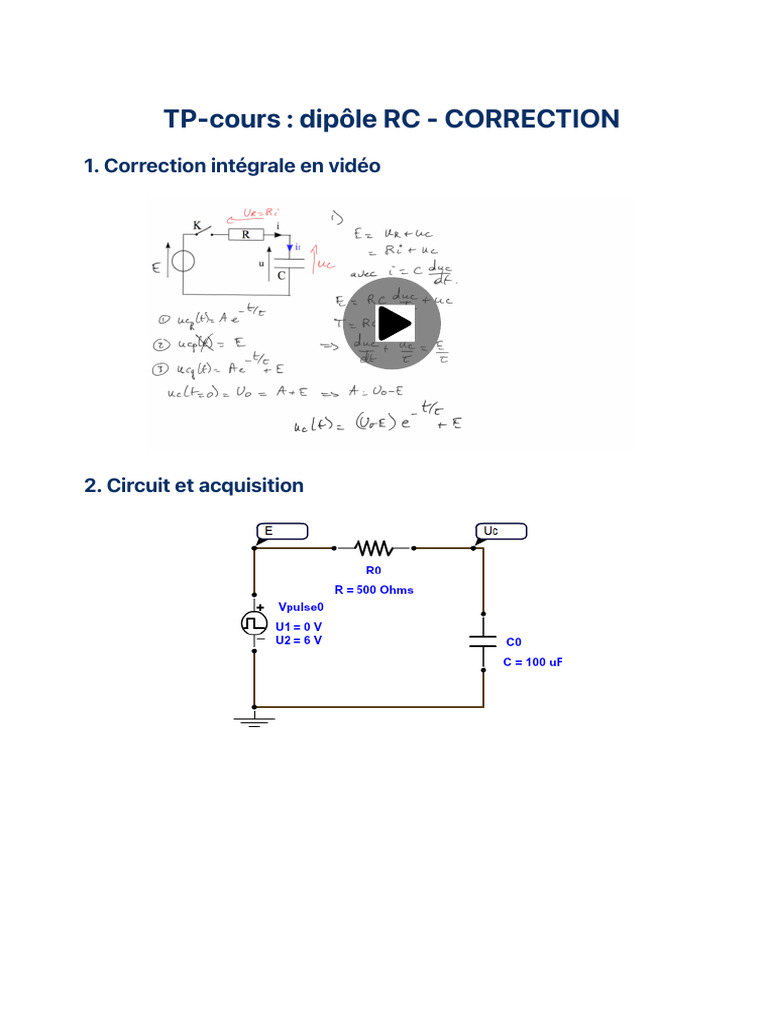 Correction TP Dipôle RC | PDF | Résistance (électricité) | Tension ...