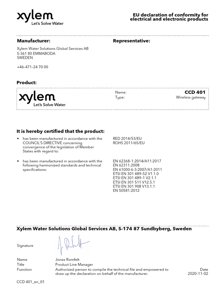 CCD 401 Conformity Declaration | PDF