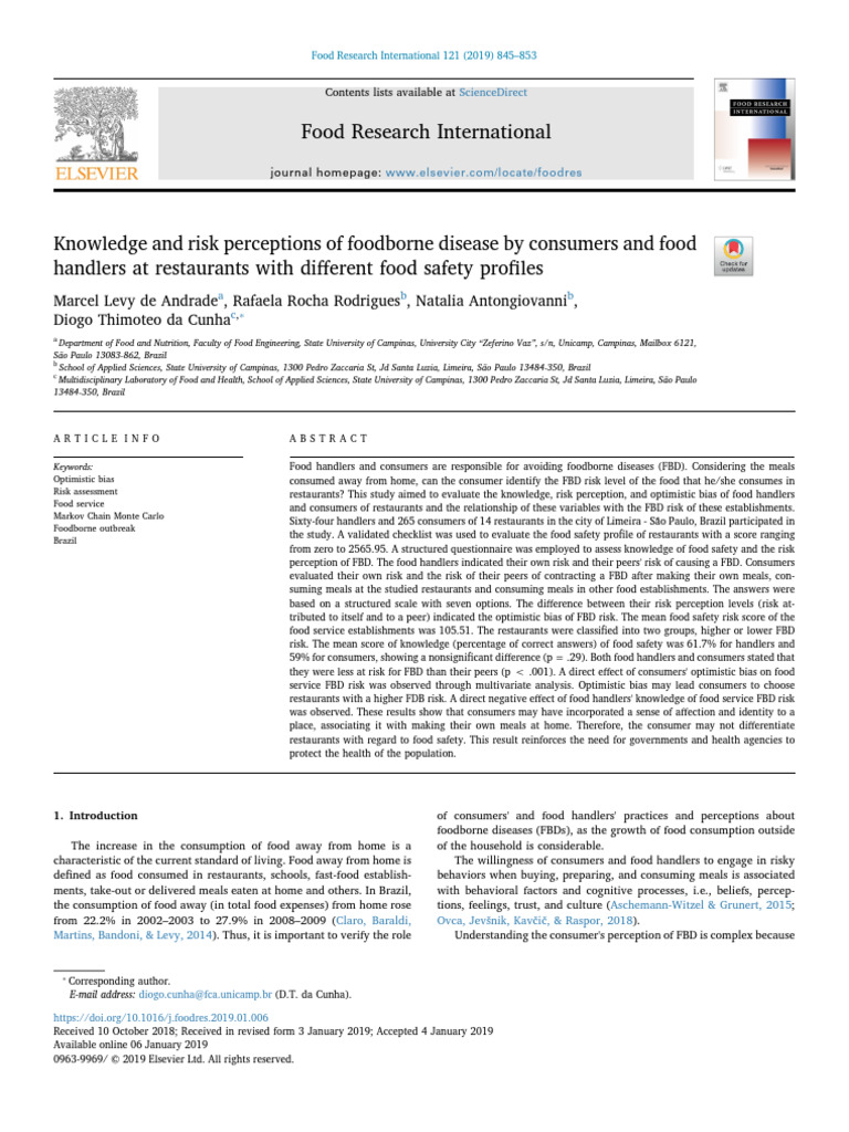 Consumer Risk Perception of Food Safety | PDF | Food Safety | Risk