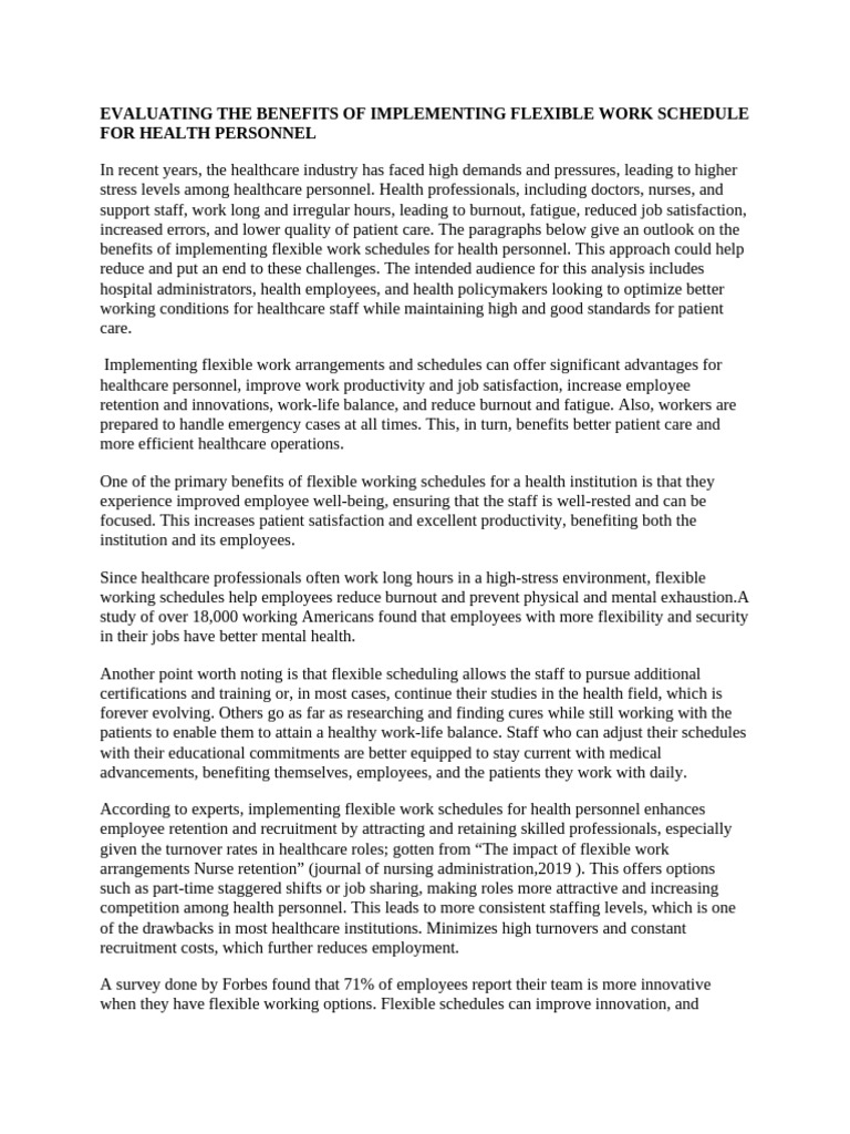 Evaluating The Benefits of Implementing Flexible Work Schedule For ...