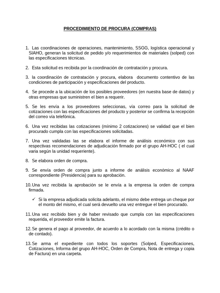 Procedimiento de Procura en Compras | PDF