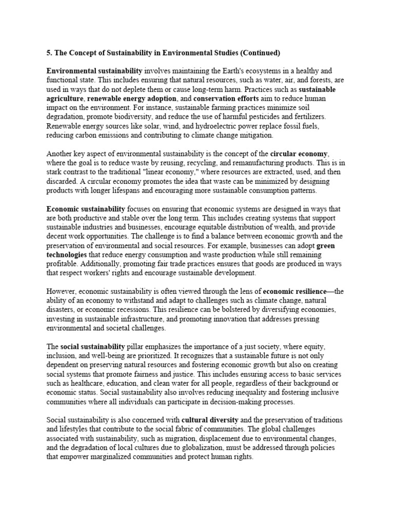 The Concept of Sustainability in Environmental Studies | PDF ...