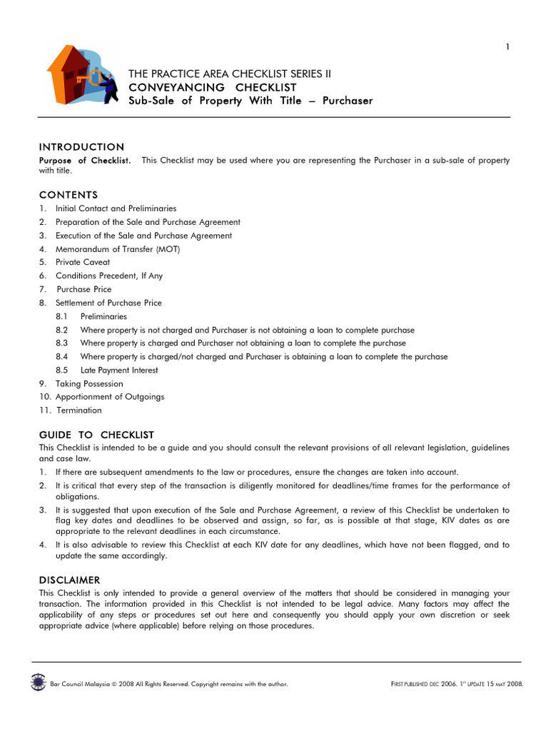 Conveyancing Checklist for Purchasers | PDF | Conveyancing | Repurchase ...