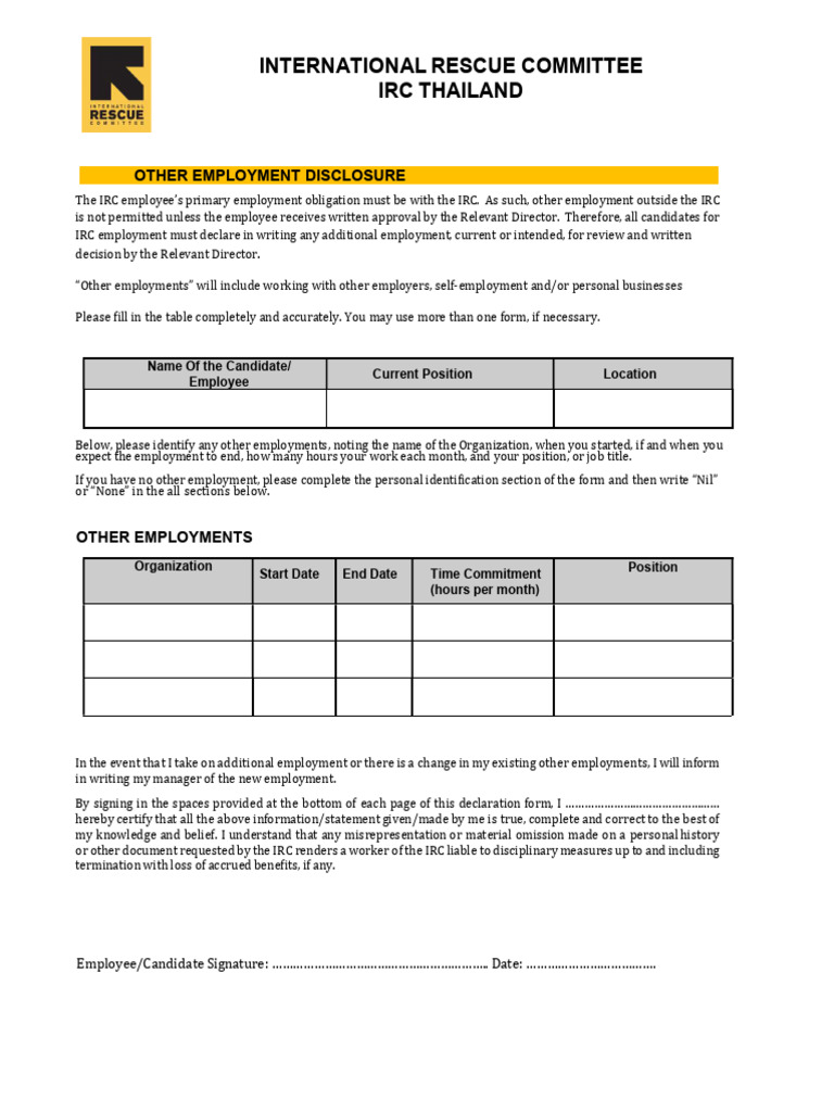 Other Employement - IRC - WynnHtutAung | PDF | Employment