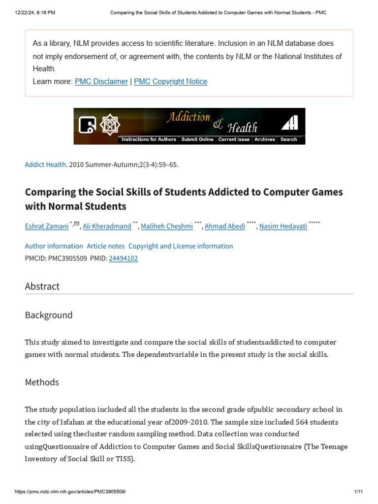 Comparing The Social Skills of Students Addicted To Computer Games With ...